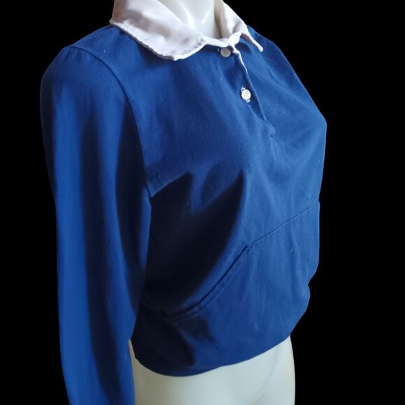 Vintage Women's S/M Pullover Shirt 1970's Kangaroo Pouch Pockets Disco Collar - Picture 3 of 5